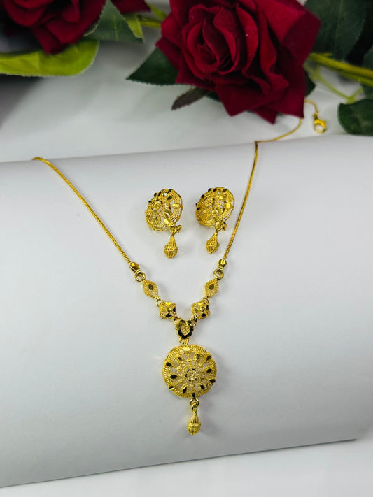 24k Gold Polish  Necklace & Earrings Set For Party Wedding Gift Jewerly Box Included